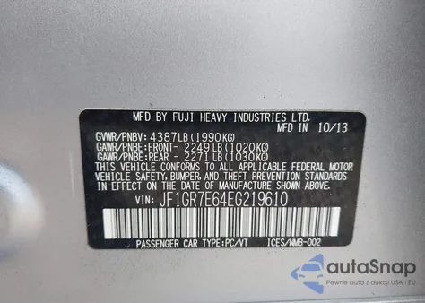 2014 Subaru Impreza Wrx from USA, damaged, VIN JF1GR7E64EG219610